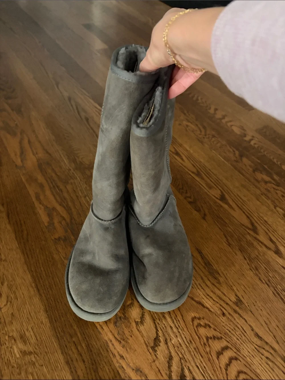 UGG Gray Suede Mid-Calf Sheepskin Boots